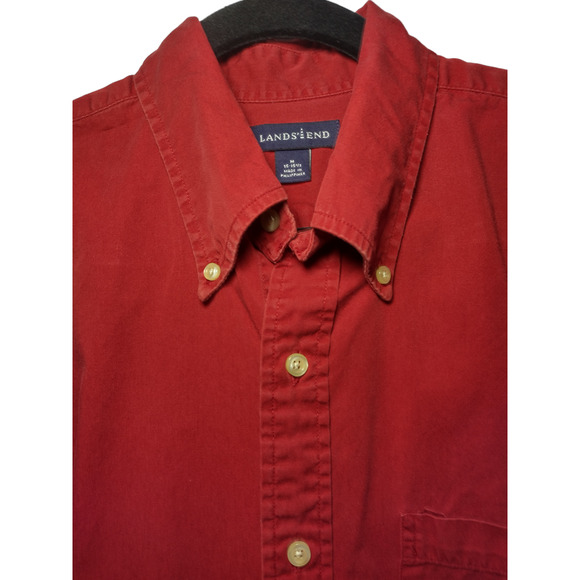 Lands' End Mens Dress Shirt Button Down Long Sleeves Red Medium Neck 15-15.5 - Picture 7 of 8